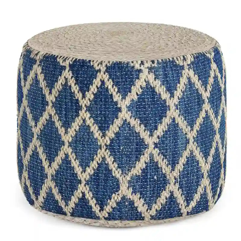 Pouf rond en jute tressé et coton