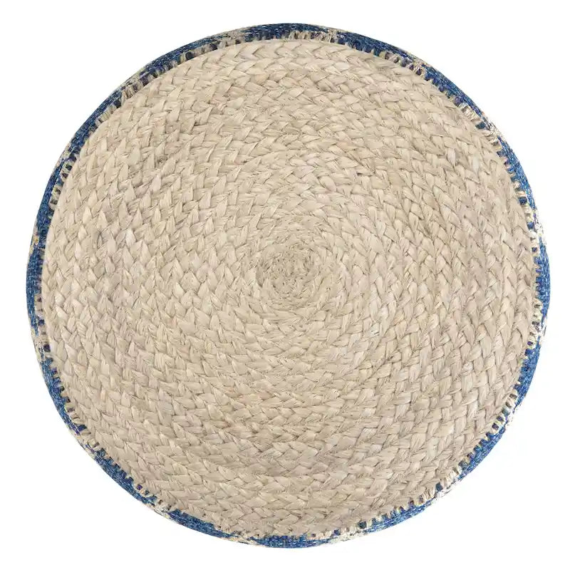 Pouf rond en jute tressé et coton