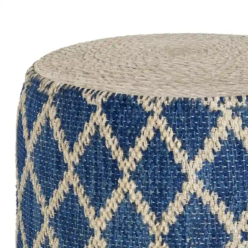 Pouf rond en jute tressé et coton