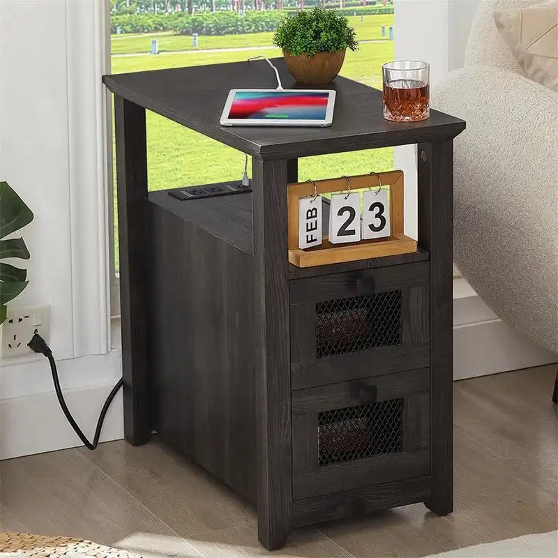 Table de chevet à 2 tiroirs avec station de charge