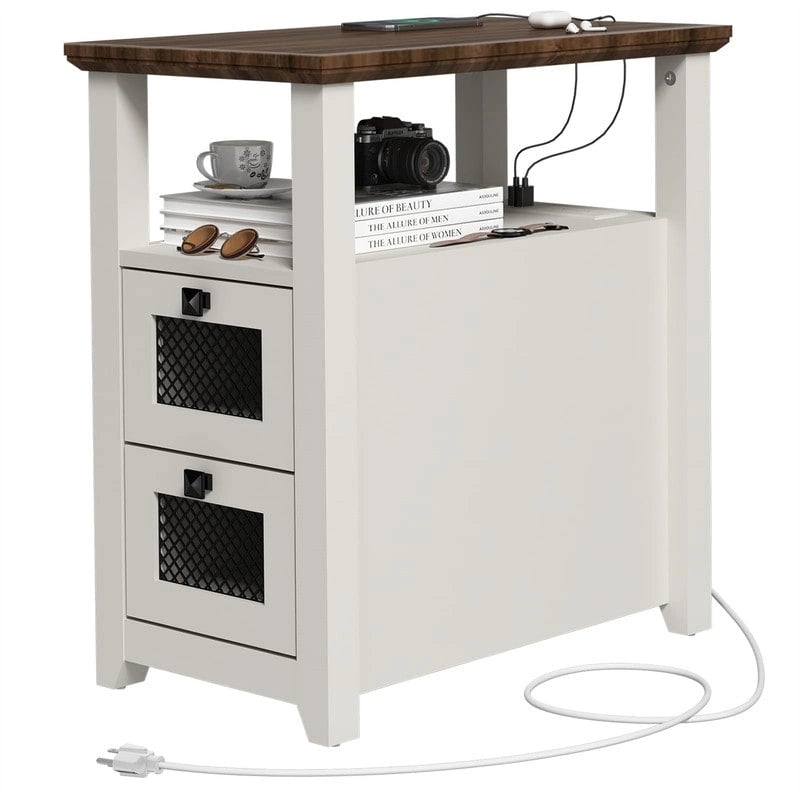 Table de chevet à 2 tiroirs avec station de charge