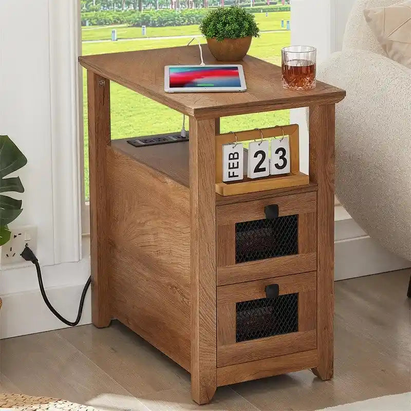 Table de chevet à 2 tiroirs avec station de charge