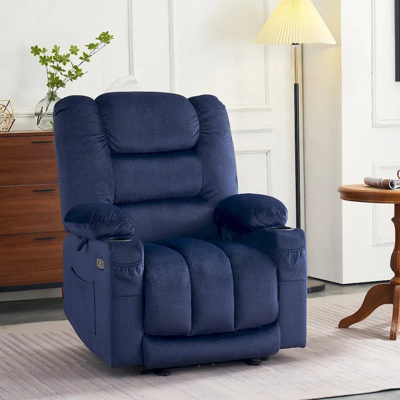 Fauteuil inclinable électrique avec fonction de chauffage et de massage, en tissu