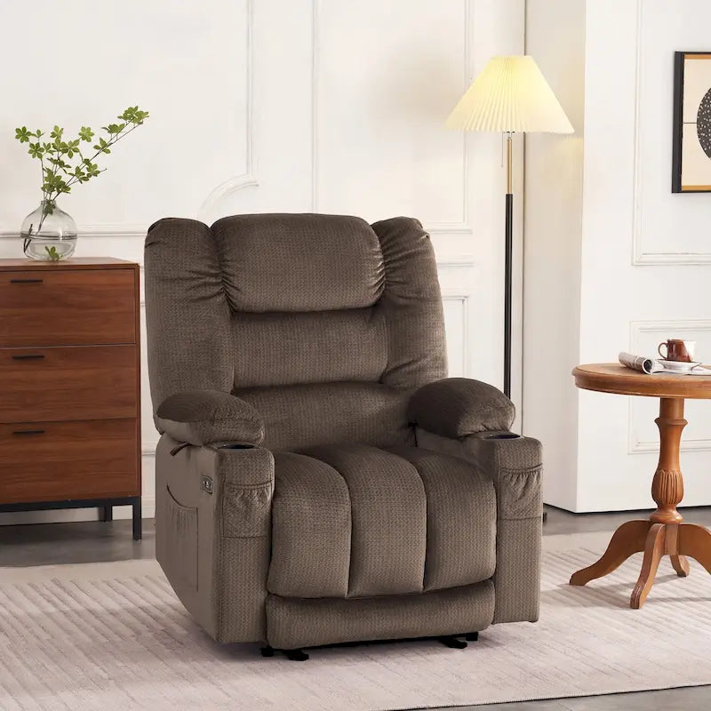 Fauteuil inclinable électrique avec fonction de chauffage et de massage, en tissu