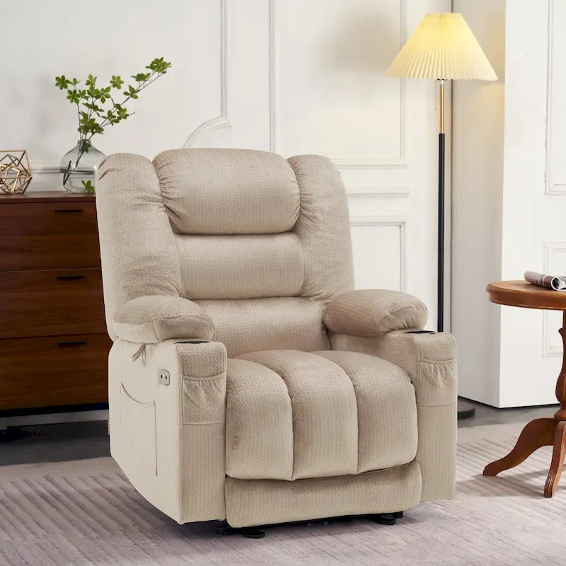 Fauteuil inclinable électrique avec fonction de chauffage et de massage, en tissu