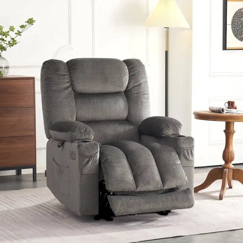 Fauteuil inclinable électrique avec fonction de chauffage et de massage, en tissu