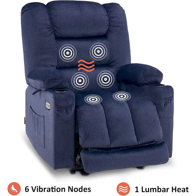Fauteuil inclinable électrique avec fonction de chauffage et de massage, en tissu