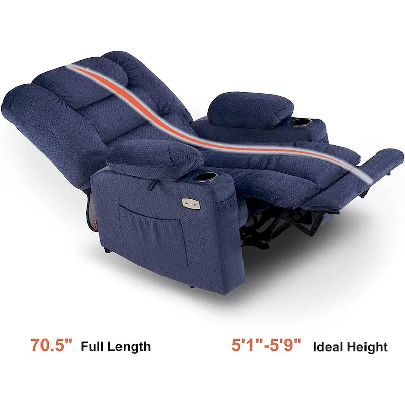 Fauteuil inclinable électrique avec fonction de chauffage et de massage, en tissu