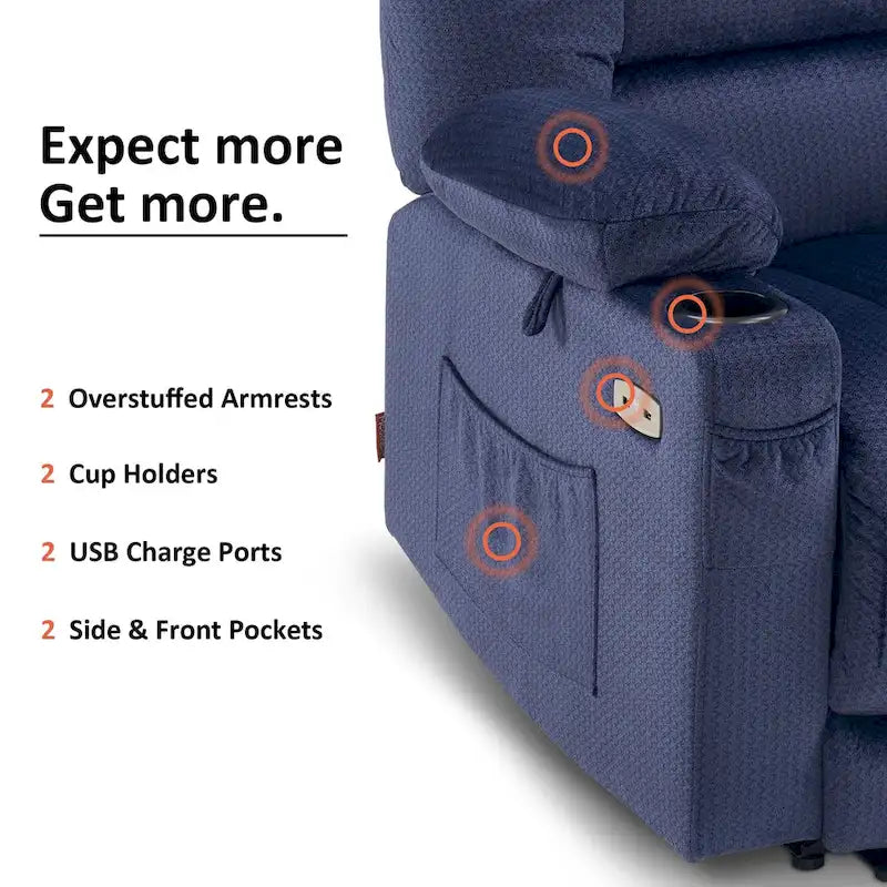 Fauteuil inclinable électrique avec fonction de chauffage et de massage, en tissu