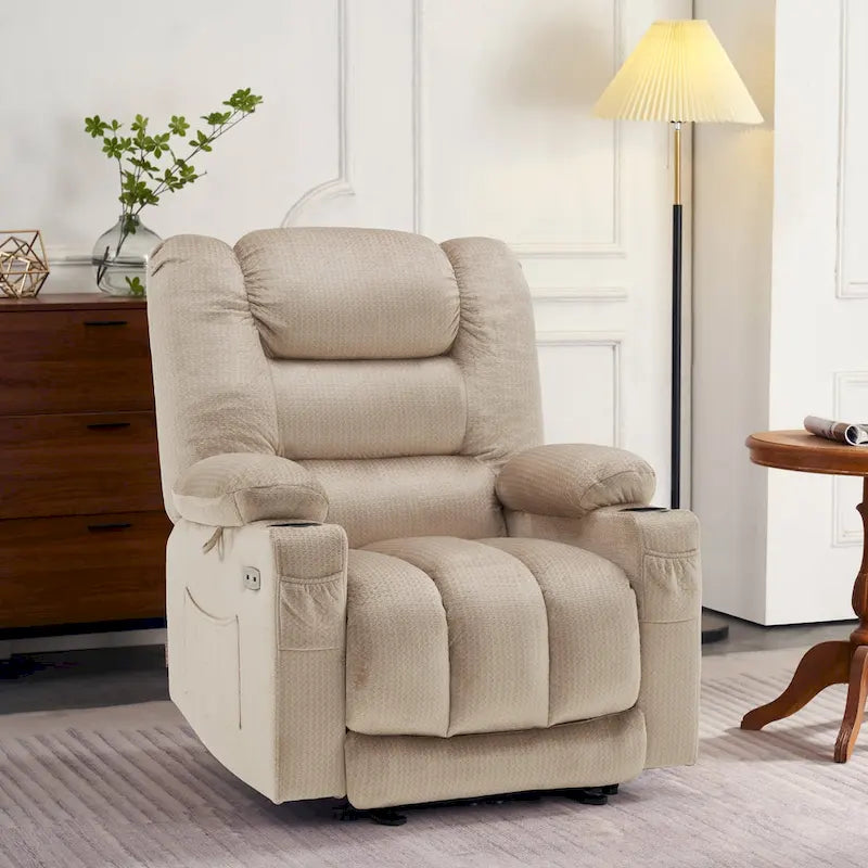 Fauteuil inclinable électrique avec fonction de chauffage et de massage, en tissu