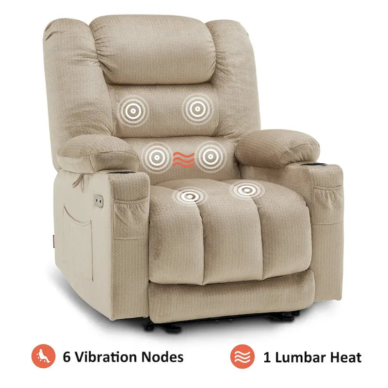 Fauteuil inclinable électrique avec fonction de chauffage et de massage, en tissu