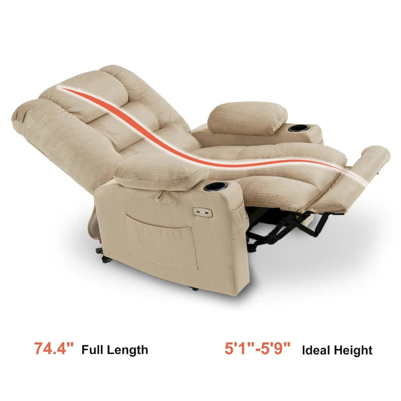 Fauteuil inclinable électrique avec fonction de chauffage et de massage, en tissu