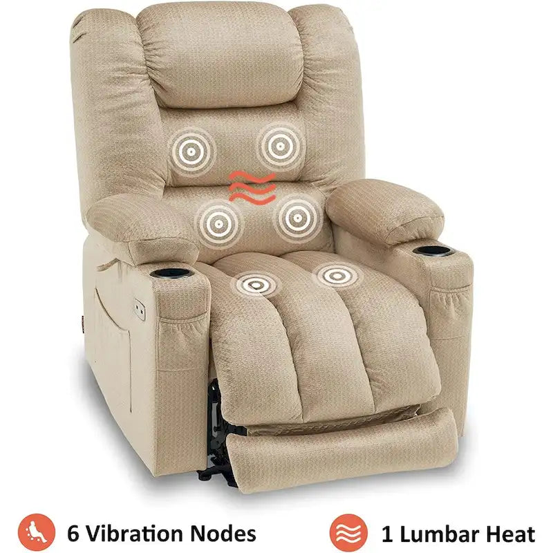 Fauteuil inclinable électrique avec fonction de chauffage et de massage, en tissu