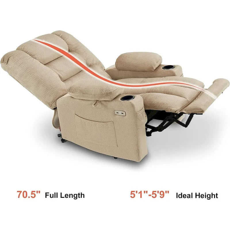 Fauteuil inclinable électrique avec fonction de chauffage et de massage, en tissu