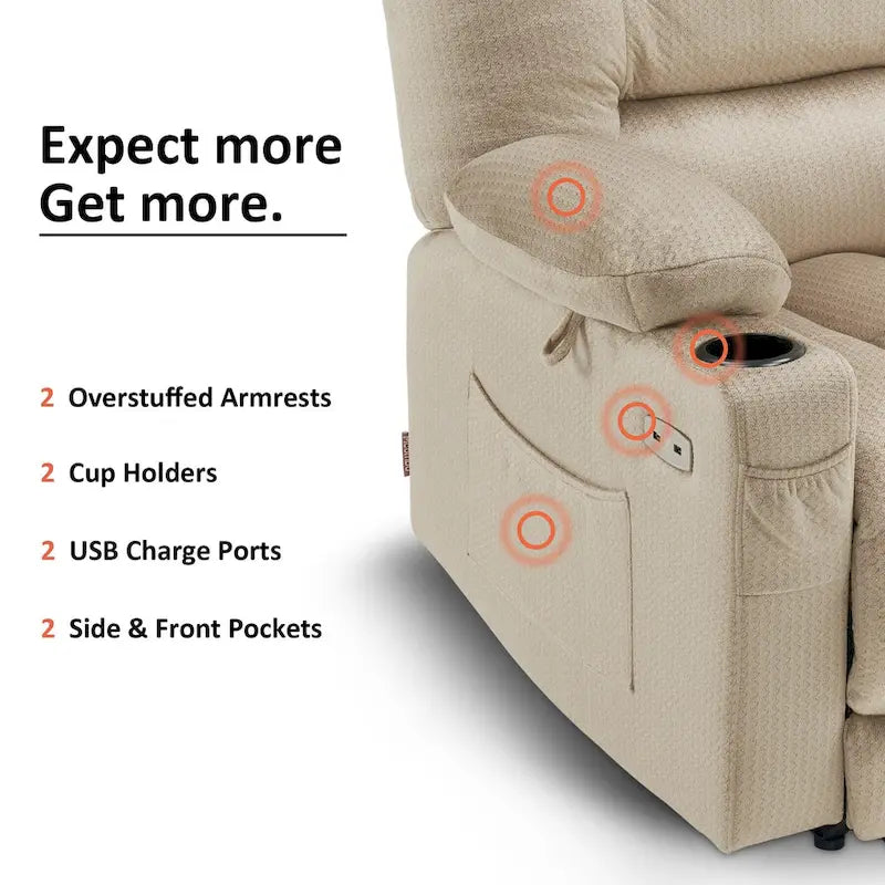 Fauteuil inclinable électrique avec fonction de chauffage et de massage, en tissu