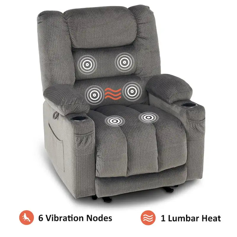 Fauteuil inclinable électrique avec fonction de chauffage et de massage, en tissu