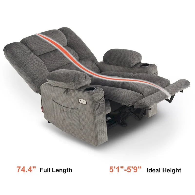 Fauteuil inclinable électrique avec fonction de chauffage et de massage, en tissu