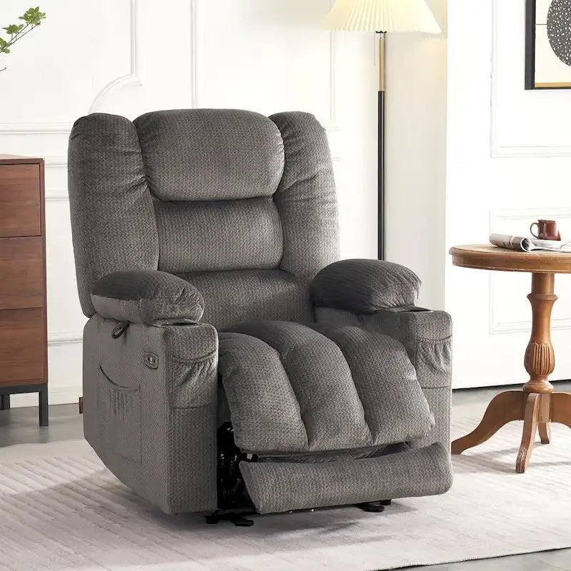 Fauteuil inclinable électrique avec fonction de chauffage et de massage, en tissu