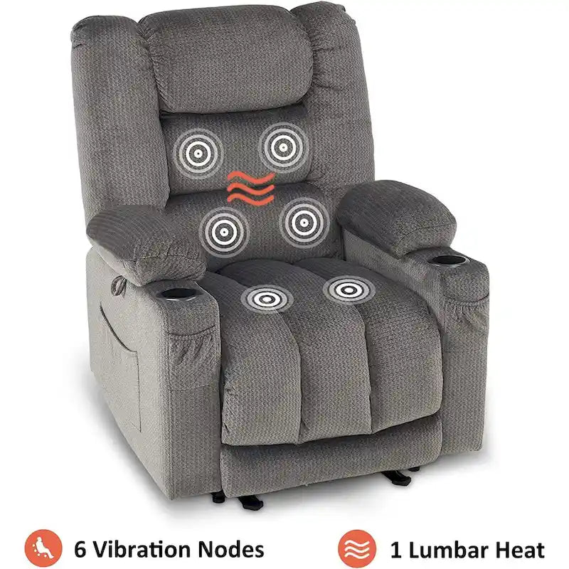 Fauteuil inclinable électrique avec fonction de chauffage et de massage, en tissu