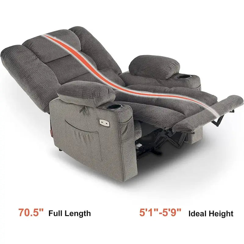 Fauteuil inclinable électrique avec fonction de chauffage et de massage, en tissu