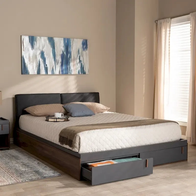 Lit plateforme queen avec tiroirs de rangement