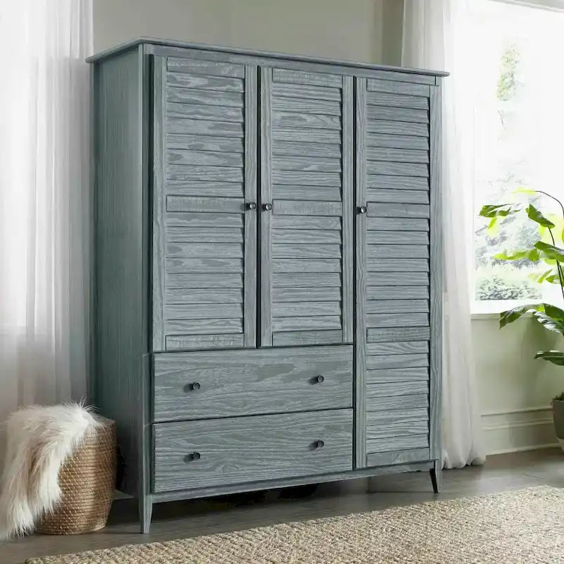Armoire en bois massif à 3 portes avec tiroirs et étagères réglables