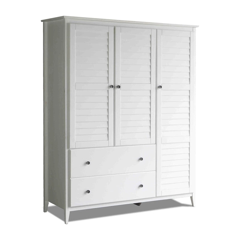 Armoire en bois massif à 3 portes avec tiroirs et étagères réglables