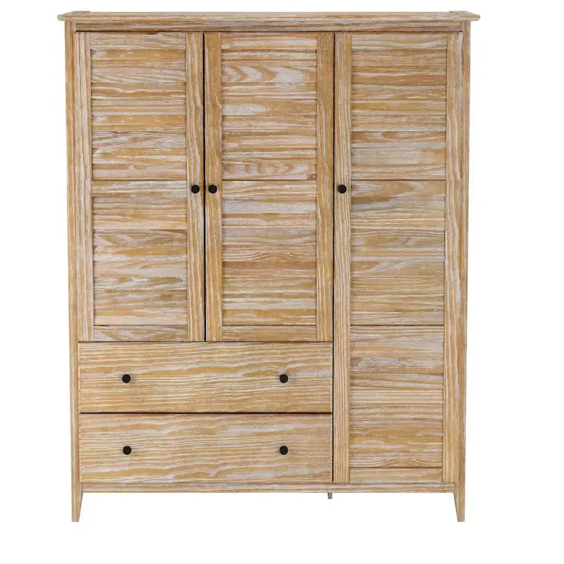 Armoire en bois massif à 3 portes avec tiroirs et étagères réglables
