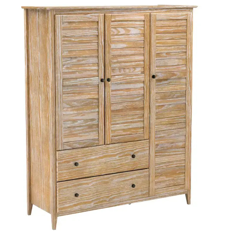 Armoire en bois massif à 3 portes avec tiroirs et étagères réglables