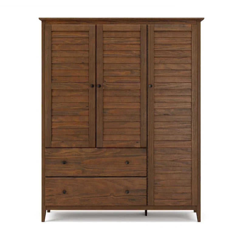 Armoire en bois massif à 3 portes avec tiroirs et étagères réglables
