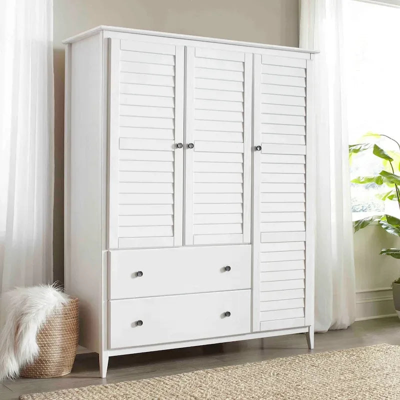Armoire en bois massif à 3 portes avec tiroirs et étagères réglables