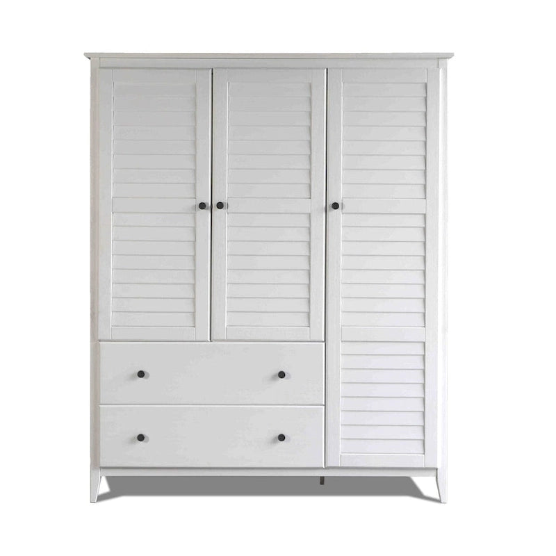Armoire en bois massif à 3 portes avec tiroirs et étagères réglables