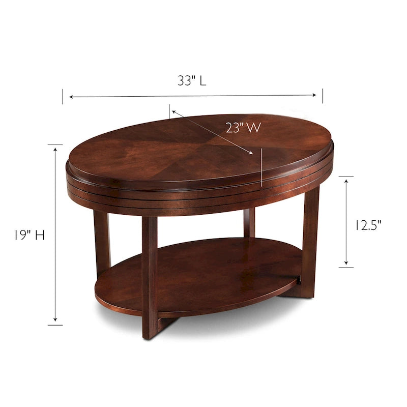 Table basse ovale avec surface en placage