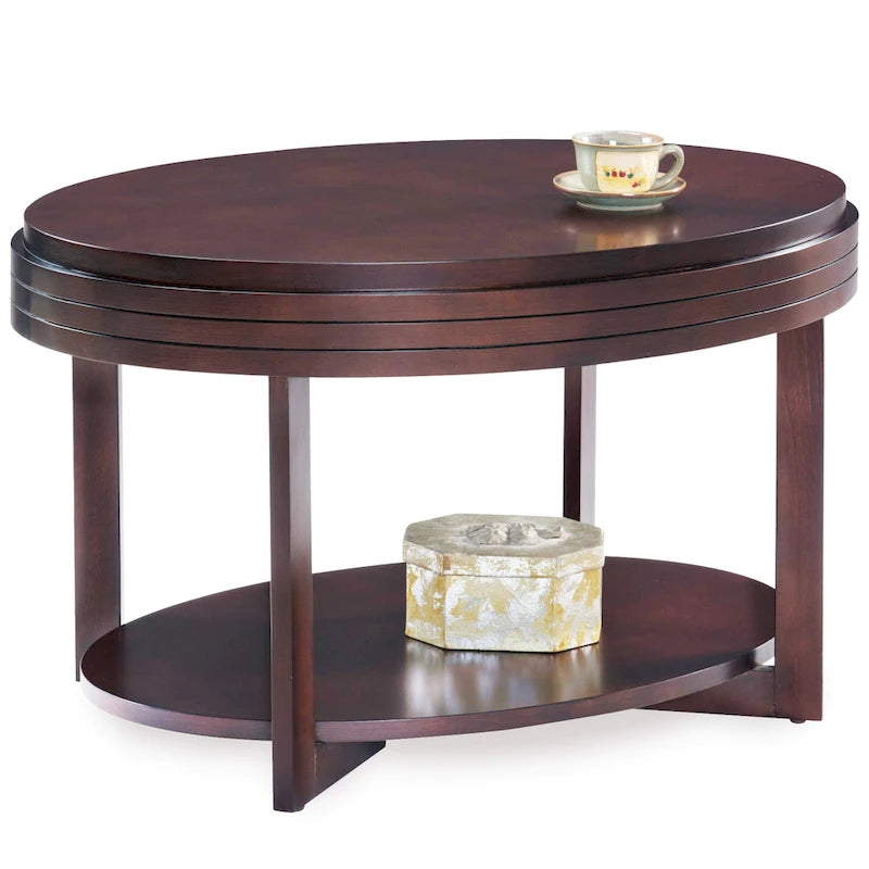 Table basse ovale avec surface en placage