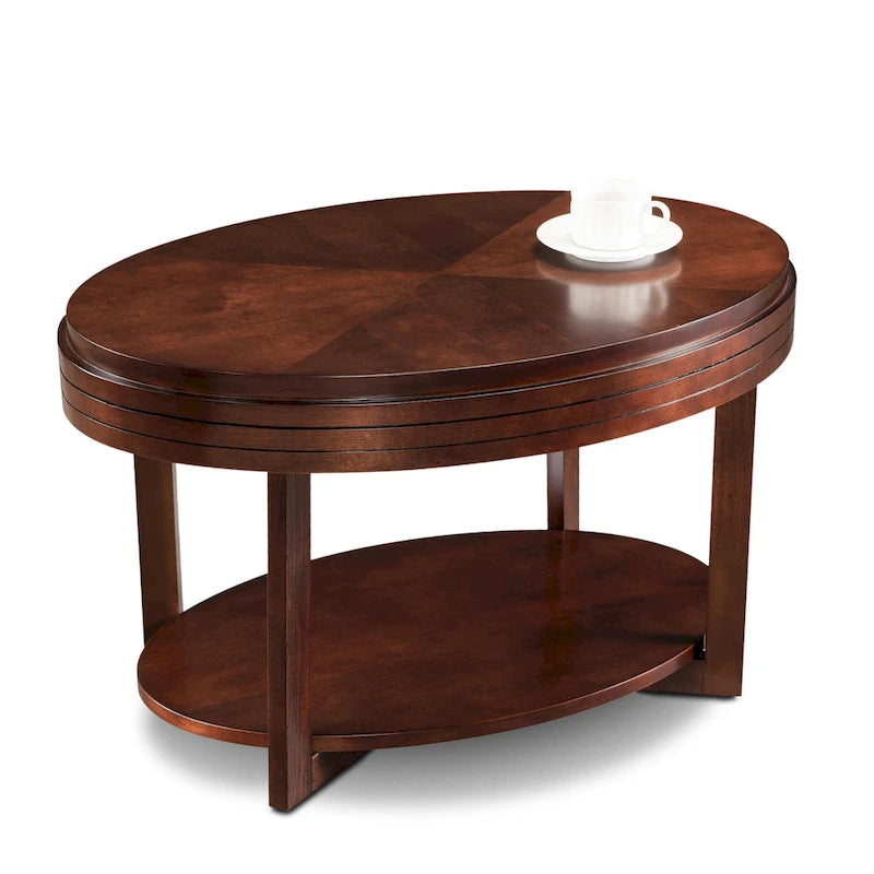 Table basse ovale avec surface en placage