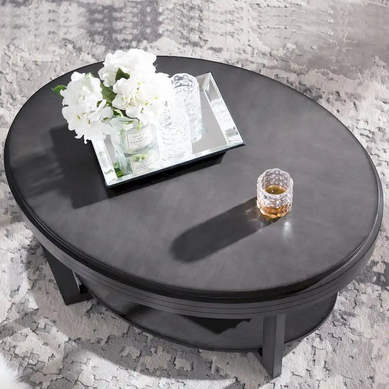Table basse ovale avec surface en placage