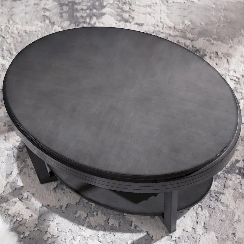 Table basse ovale avec surface en placage