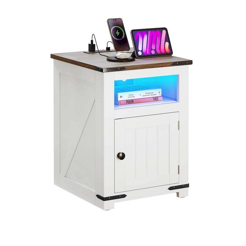 Table d'appoint de ferme avec station de recharge et rangement