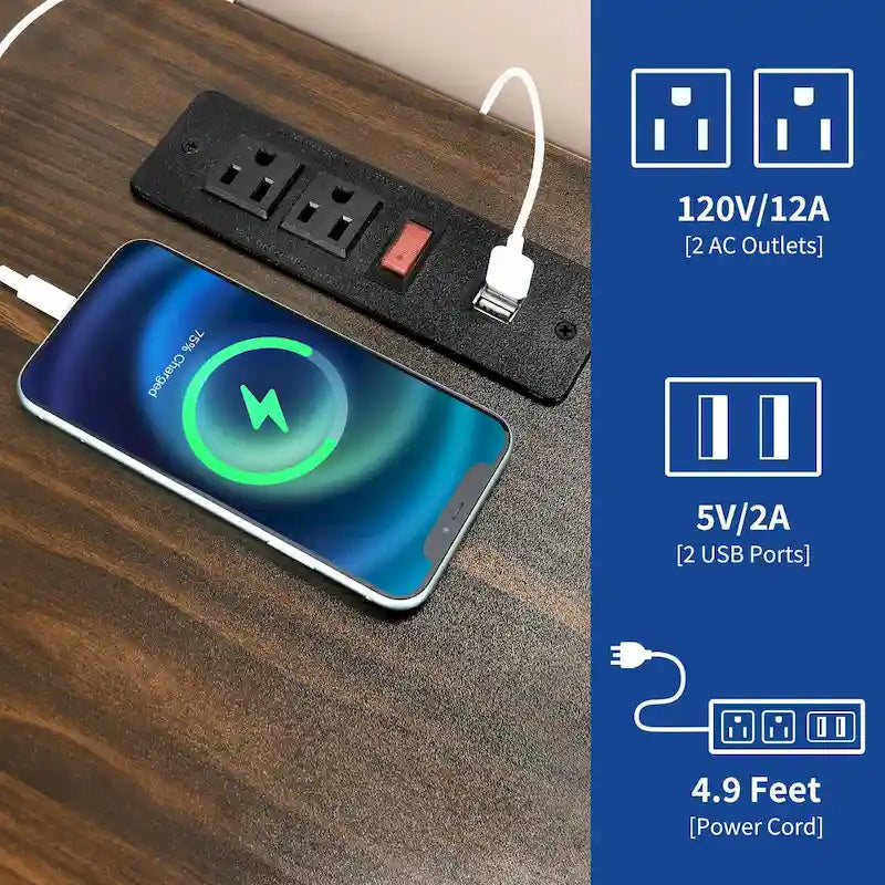 Table d'appoint de ferme avec station de recharge et rangement