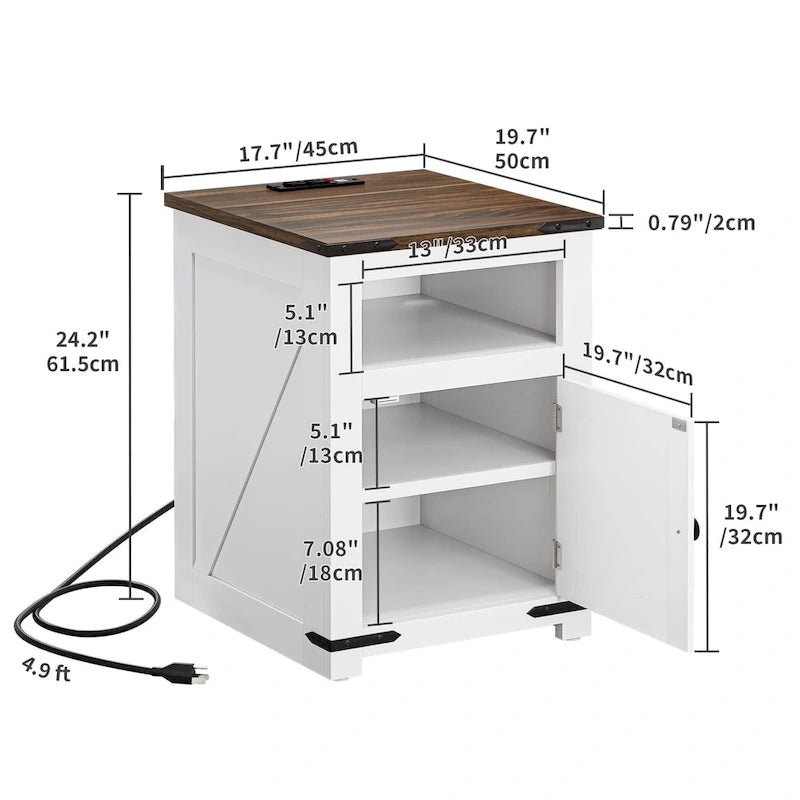 Table d'appoint de ferme avec station de recharge et rangement