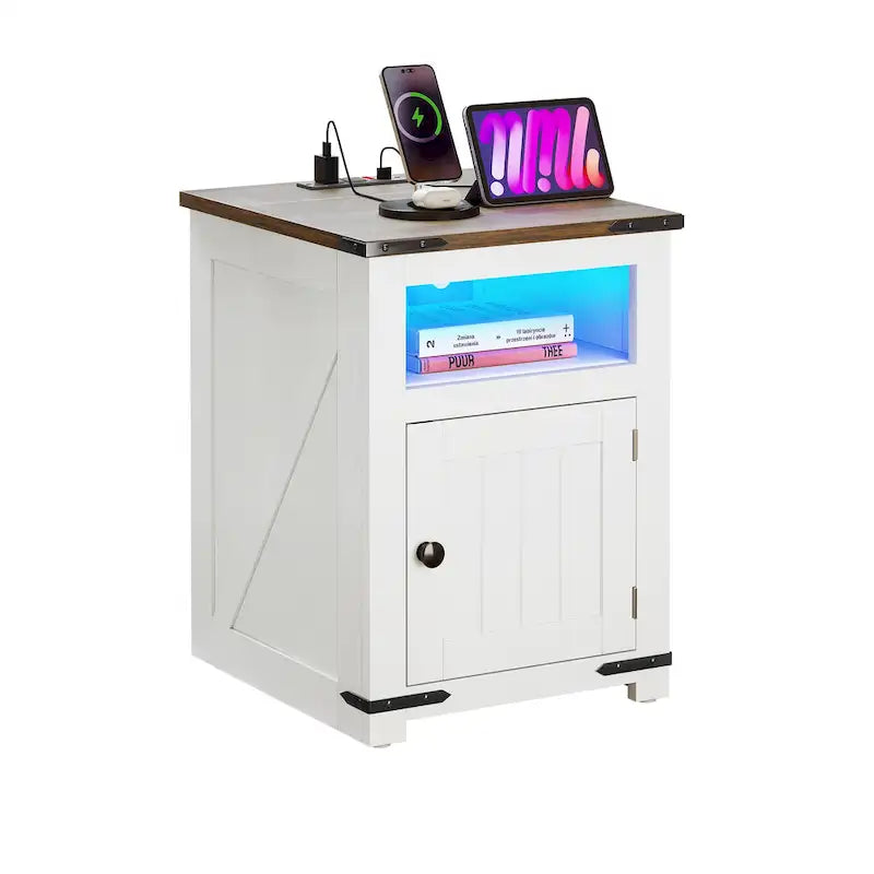 Table d'appoint de ferme avec station de recharge et rangement