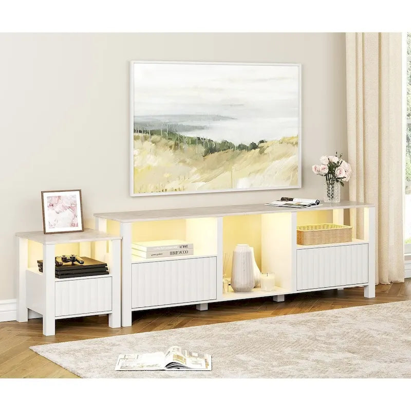 Meuble TV avec bande lumineuse LED et meuble de rangement