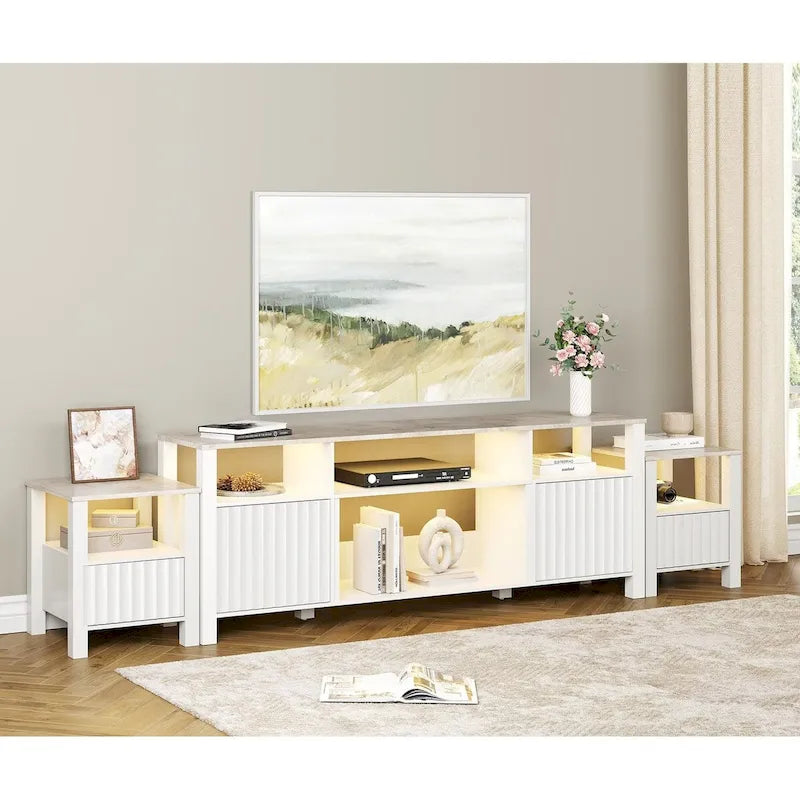 Meuble TV avec bande lumineuse LED et meuble de rangement