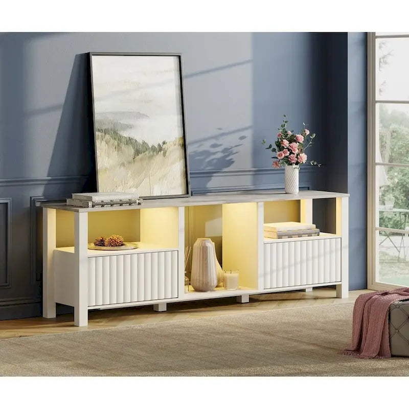 Meuble TV avec bande lumineuse LED et meuble de rangement