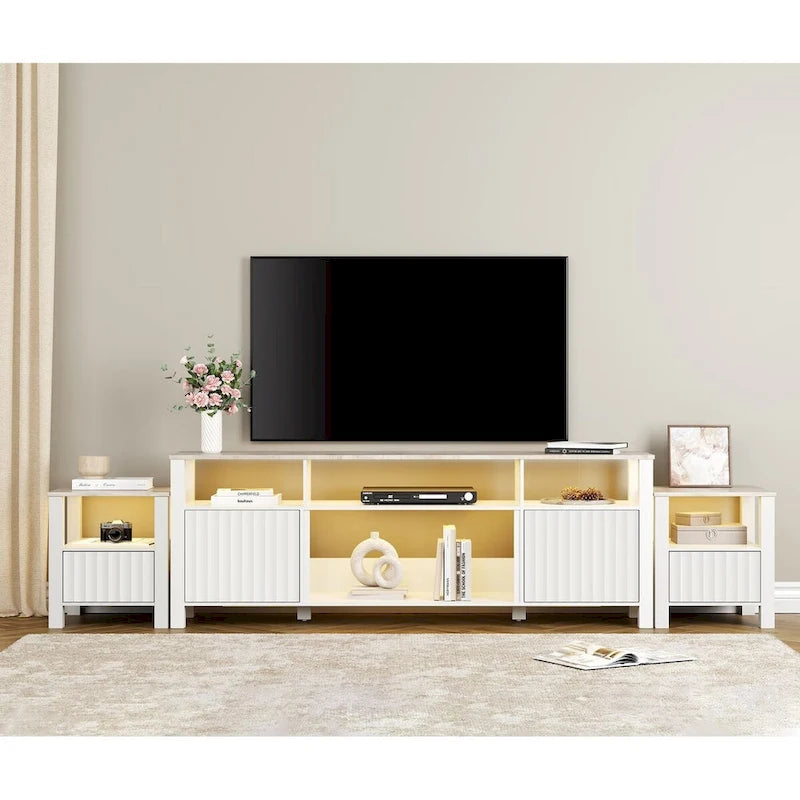 Meuble TV avec bande lumineuse LED et meuble de rangement