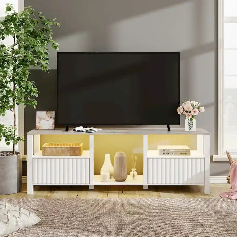 Meuble TV avec bande lumineuse LED et meuble de rangement