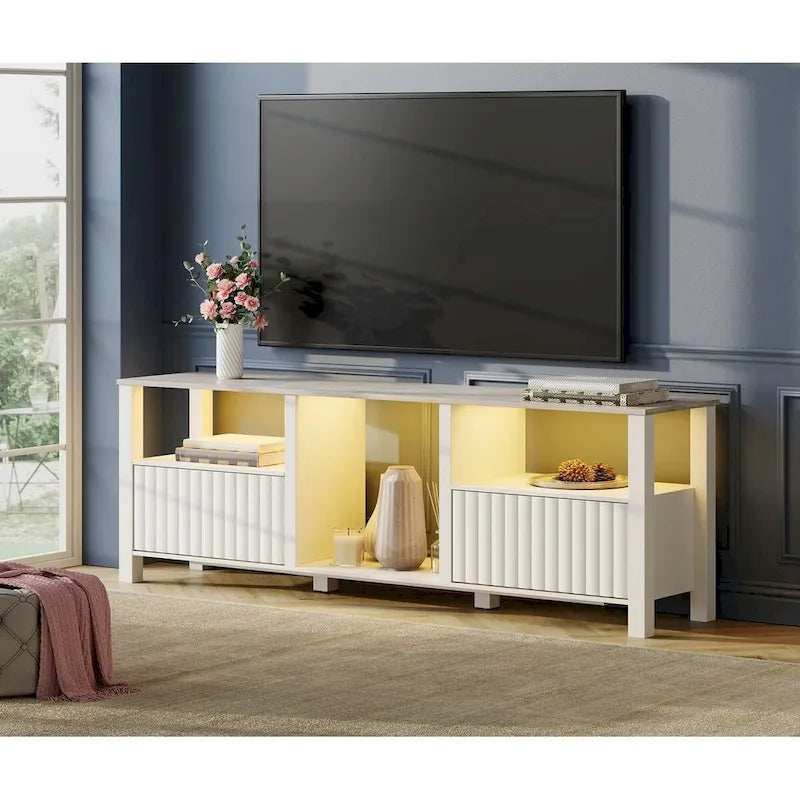 Meuble TV avec bande lumineuse LED et meuble de rangement