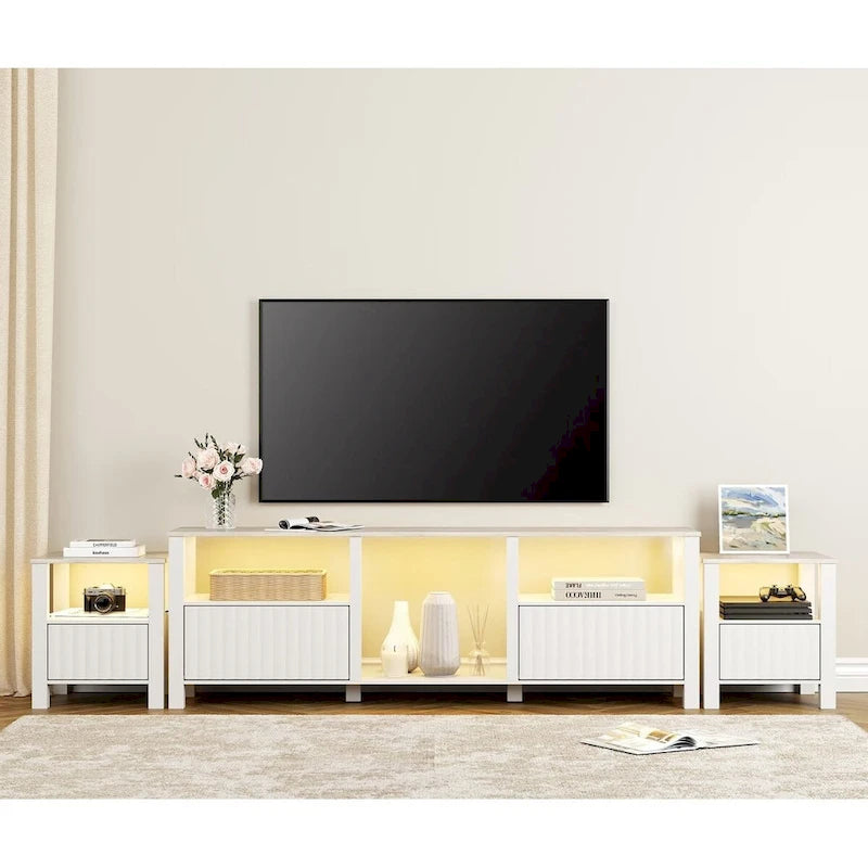 Meuble TV avec bande lumineuse LED et meuble de rangement