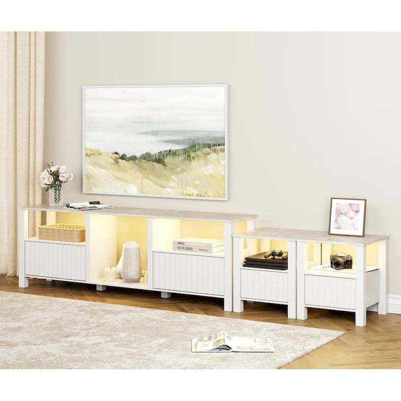 Meuble TV avec bande lumineuse LED et meuble de rangement