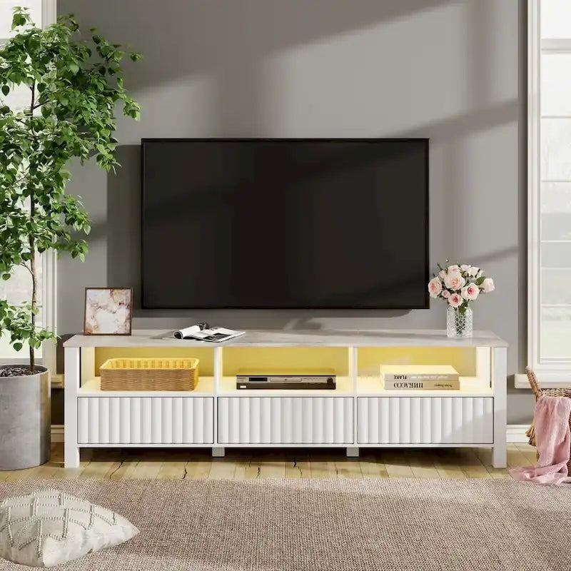 Meuble TV avec bande lumineuse LED et meuble de rangement
